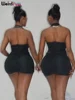 Weird Puss Peach Buttocks Dress Women Ruched Hollow Halter Backless Sexy Heart Metal Buckle Party Vacation Hipster Mini Bodycon 2