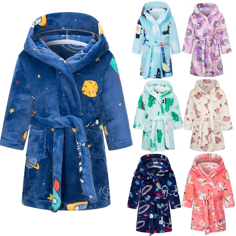 Children Clothing Home Wear Boys Girls Bathrobes Pajamas Cartoon Flannel Hooded Children Flannel Nightgowns Animal Kigurumi Robe