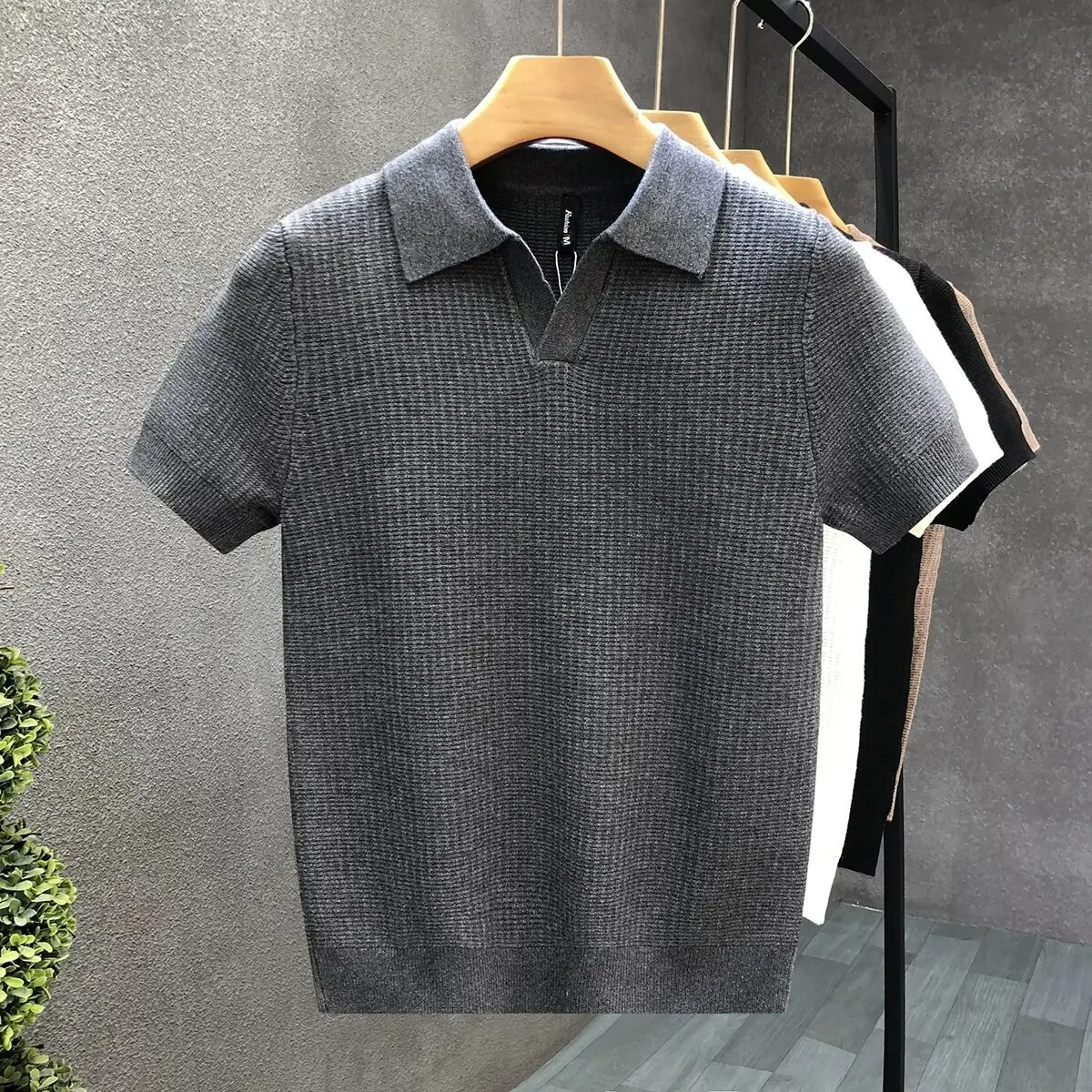 2026 Men's Summer Polo Shirt Korean Style Slim Wrinkle Resistant Collar Solid Color T-Shirts Casual Thin Sleeve Trendy Knit Tops 6