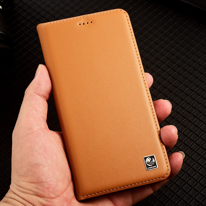 Luxury Cowhide Genuine Leather Wallet Case with Napa Texture and Magnetic Closure