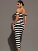 Women Summer Sexy Off Shoulder Striped Button Two Piece Mini Bandage Set 2024 Celebrity Designer Evening Party Women's Set 5