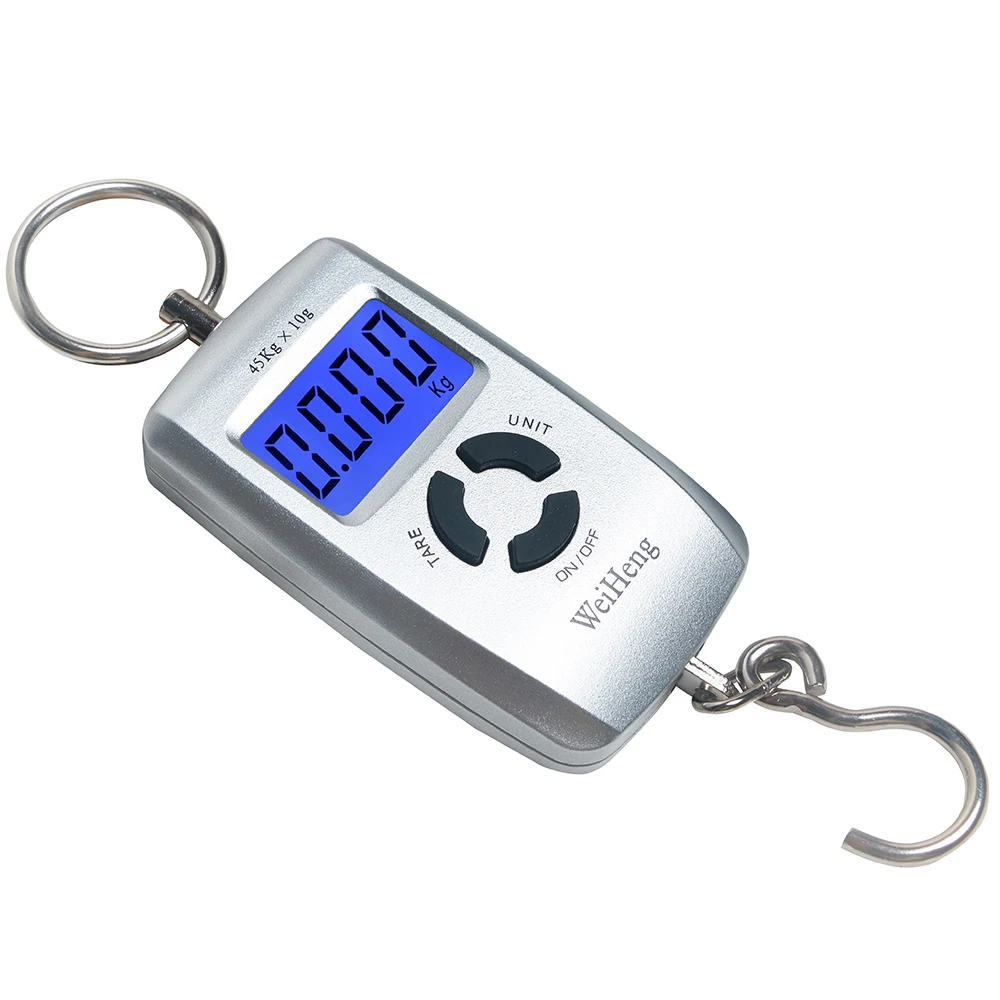 Balance de pêche électronique portable 45kg/10g avec crochet - Pèse-bagages LCD pour truite carnassier