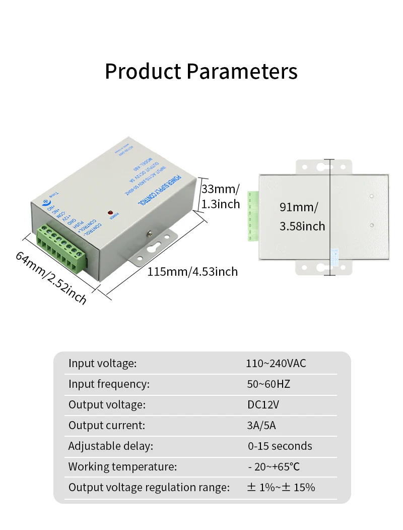 DC12V Access Control Power Supply Ture 5A 3A Output AC110V-240V Input Power Sour