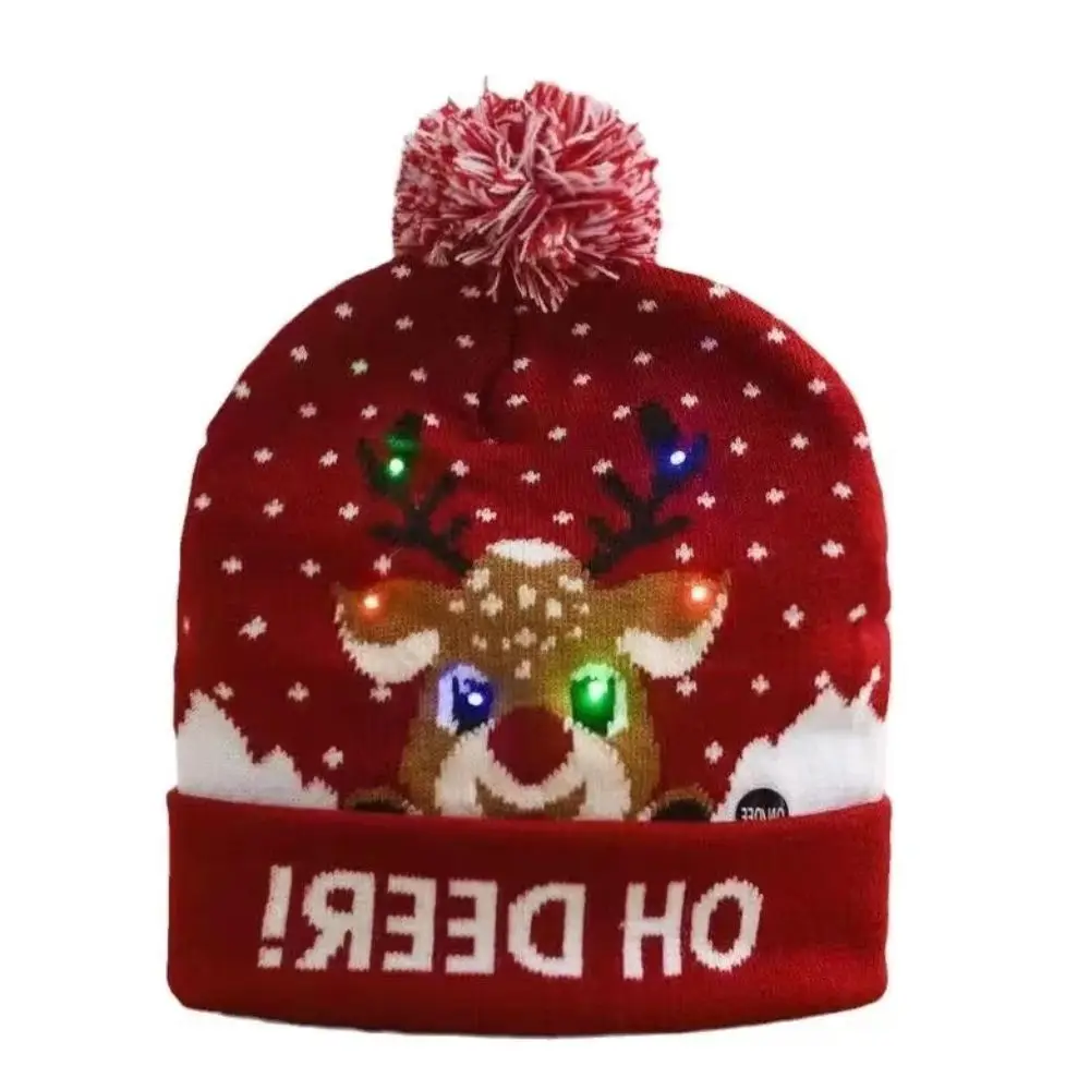 LED Christmas Knitted Hat Light Up Xmas Beanie Cap Unisex Winter Beanie Sweater Hat Colorful LEDs Christmas New Year christmas beanie hat