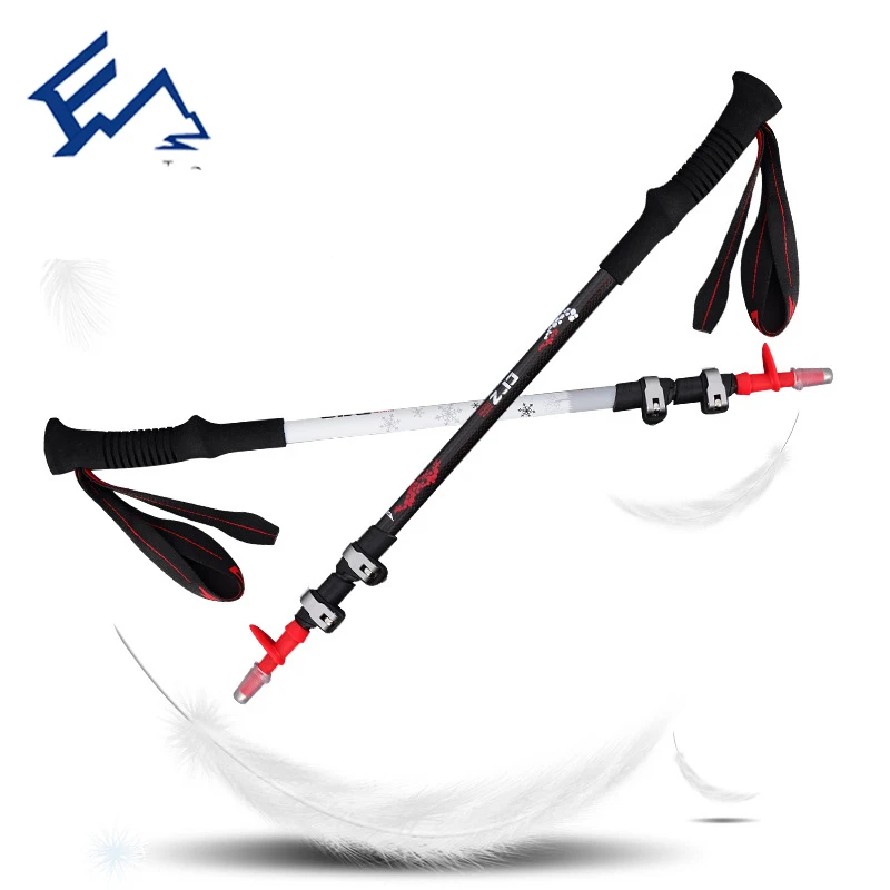 

Outdoor Carbon Fiber Trekking Poles Ultralight Quick Lock Retractable Cane Hiking Off-Road Crutches Anti Shock Climbing Stick