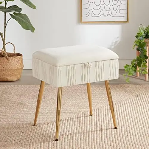 

Ottoman Foot Rest, Makeup Vanity Stool with Gold Hot Stamping, Vanity Chair for Makeup Room, Foot Stool for Living Room, Bedroom