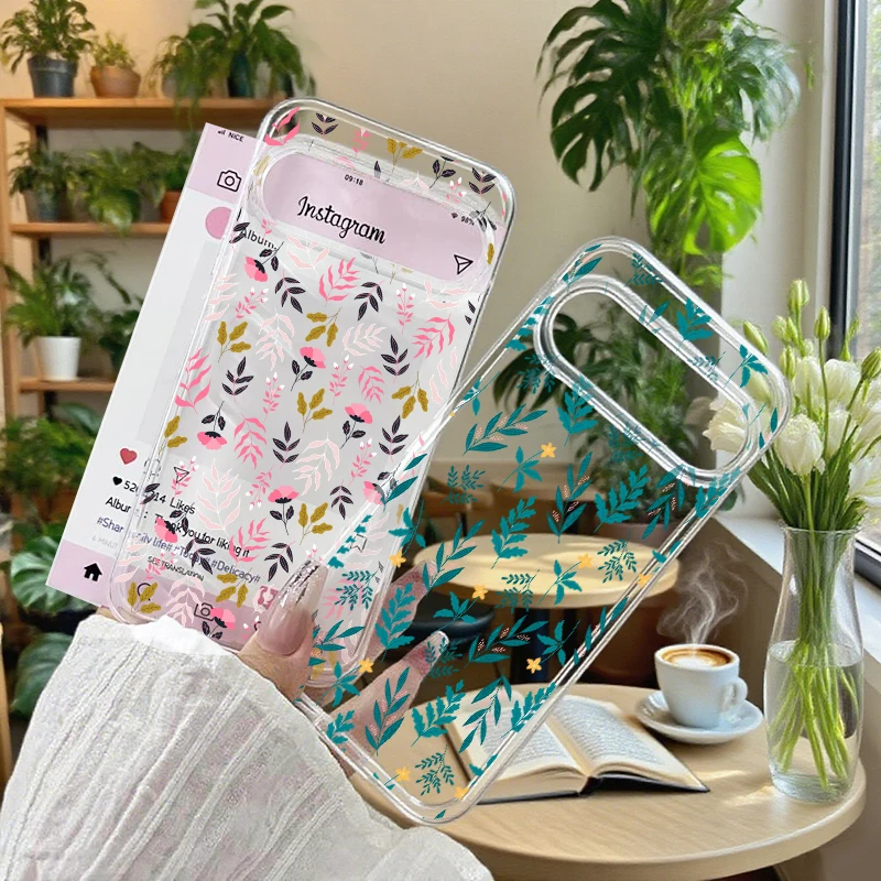 Elegant Green Leaf & Floral Transparent Shockproof Phone Case