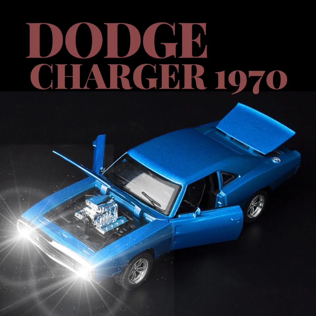 1:32 Dodge Charger 1970 Diecast Pullback Muscle Car Model Repilca with Light Sound Scale Alloy Miniature Kid Boy Xmas Gift Toy