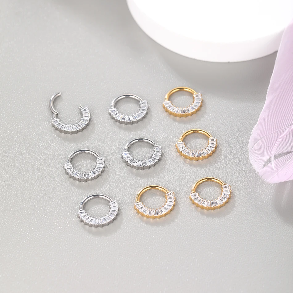 1Pc Titan Zirkon Nase Ring Klapp Septum Clicker Offene Nase Ring Mode Dame Piercing Frauen Runde Ohrringe Körper schmuck – Detail 22