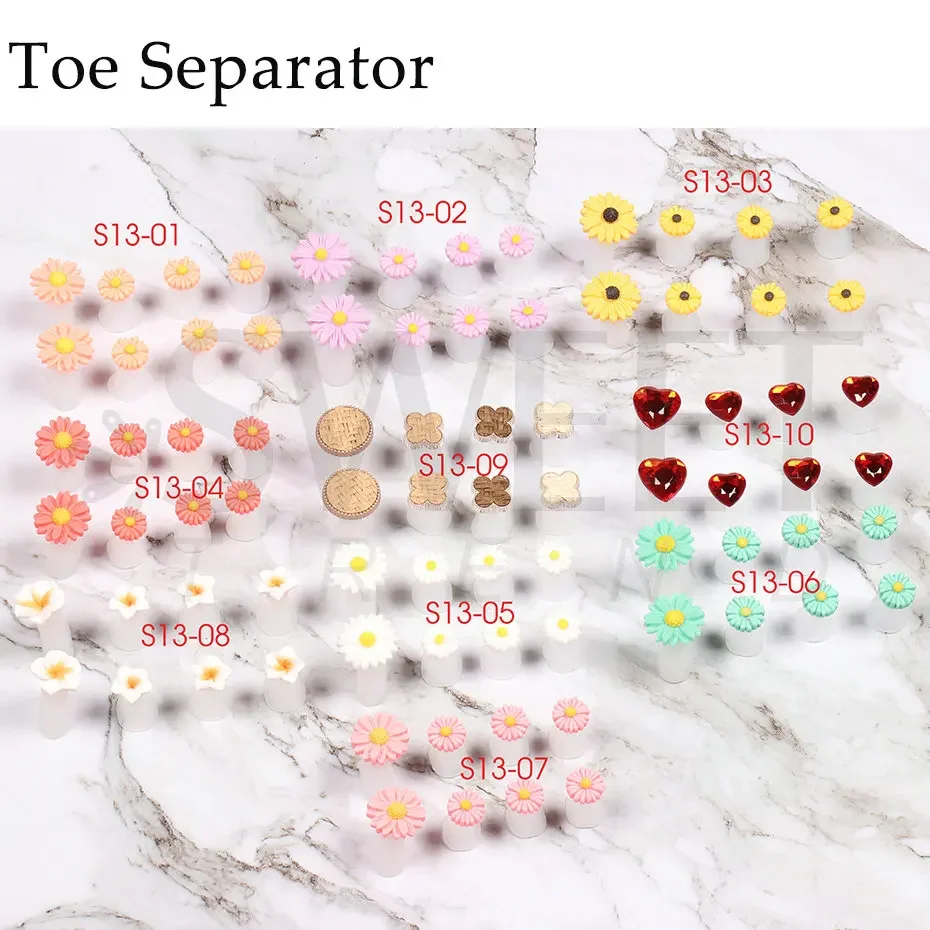 8 Pcs/Pack Silicone Toe Separator Cute Soft Pedicure Tools Daisy Flower Heart Rhinestone Foot Finger Separator Care Tools BES13