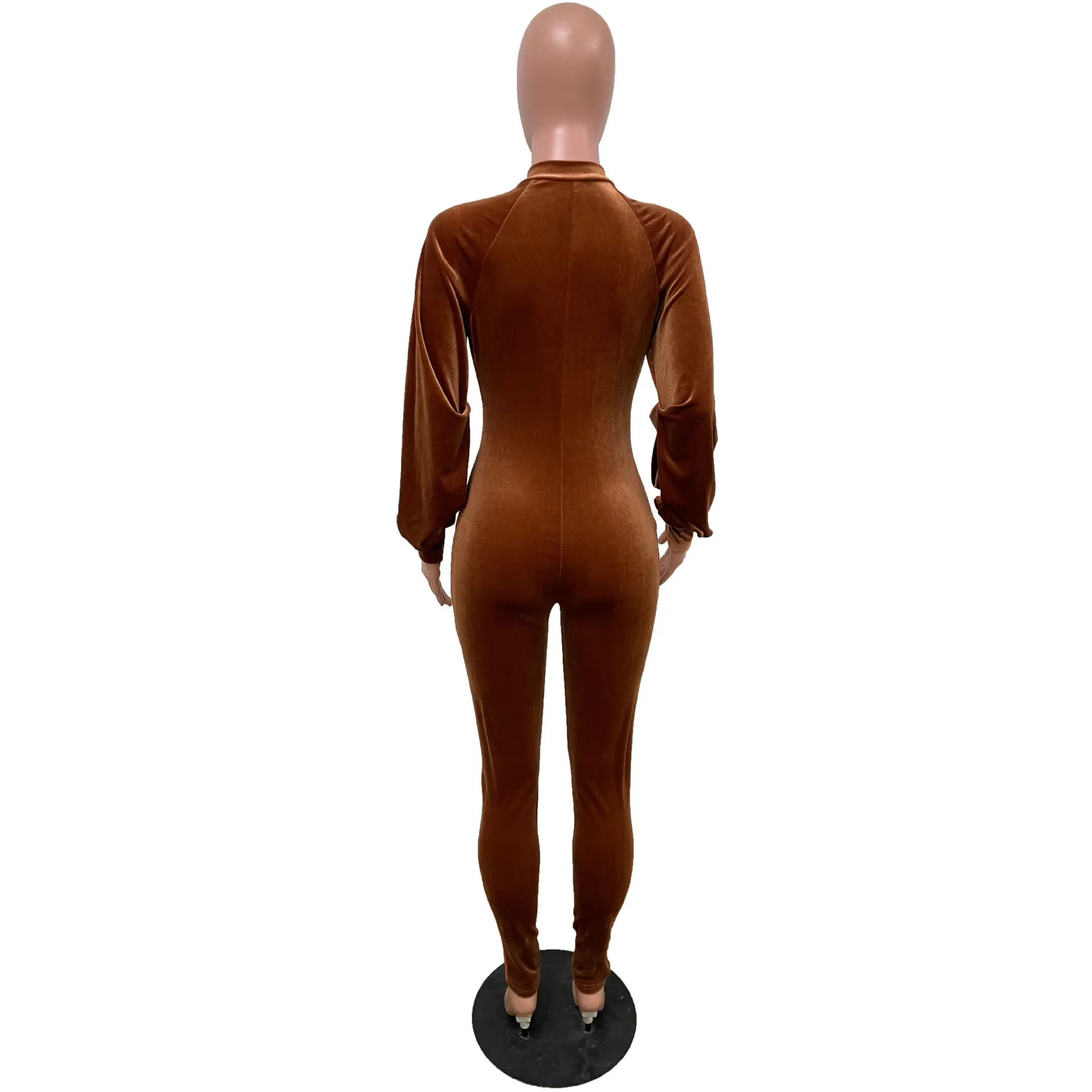 Women's Fashion Casual Sexy Solid Color Mesh Lantern Sleeve Bodysuit Spring Autumn Long Sleeve Lady Rompers