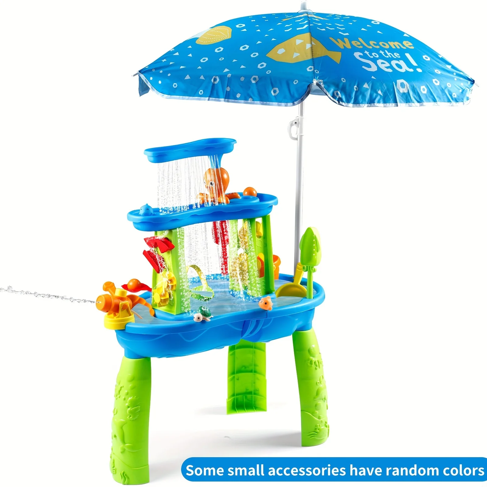 Water Table with Umbrella,3-Tier Kids Sand Water Table,Activity Sensory Play Table for Boys Girls,Rose red,Blue 4