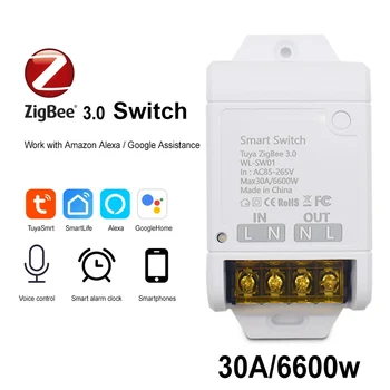Zigbee Tuya 스마트 릴레이 모듈 조명 리모컨 스위치, 홈 오토메이션, 알렉사 게이트웨이 작동, 6600W 30a, 220V, AC 85-250V