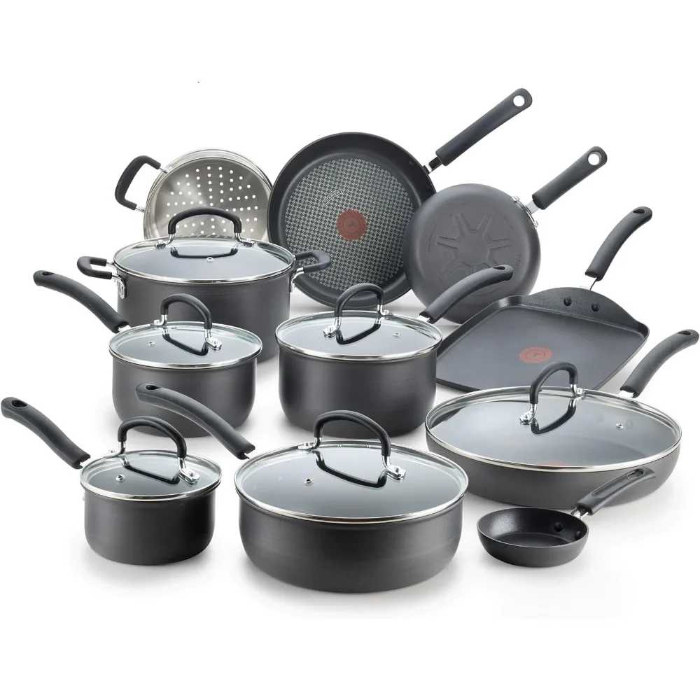 

T-fal Ultimate Hard Anodized Nonstick Cookware Set 17 Piece Oven Broiler Safe 400F, Lid Safe 350F Pots and Pans, Dishwasher Safe