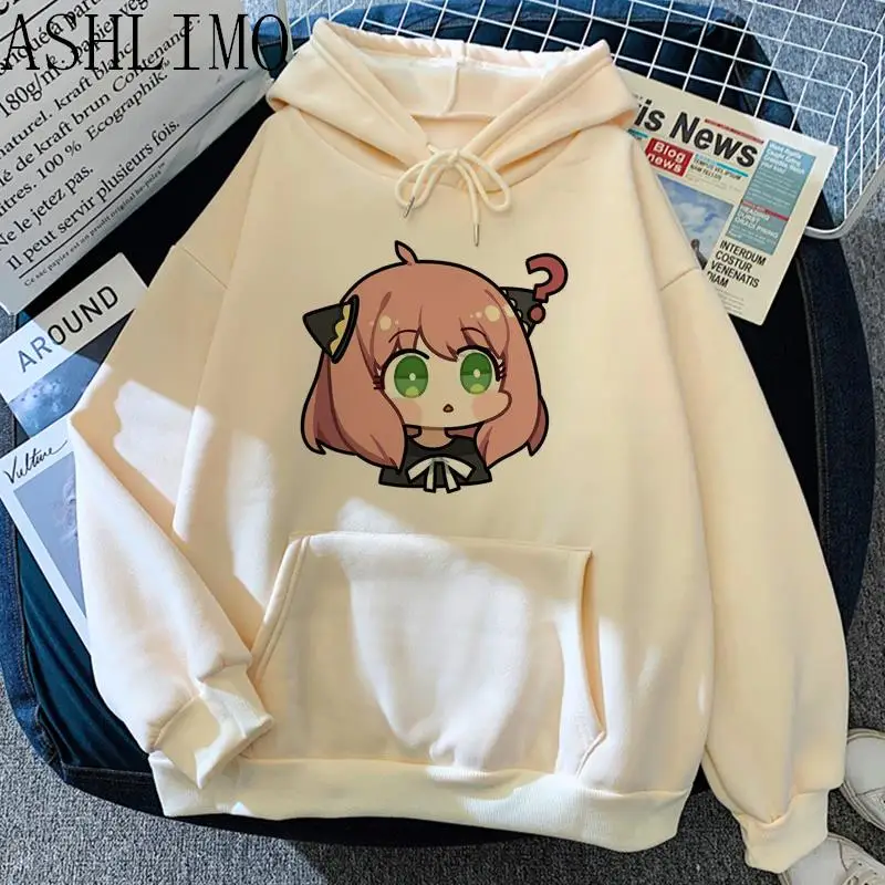 

Winter Sweatshirts Kawaii Anya Smug Spy X Family Print Harajuku Hoodie Women Goth Clothes Crew Neck Streetwear Grunge Wear Khak