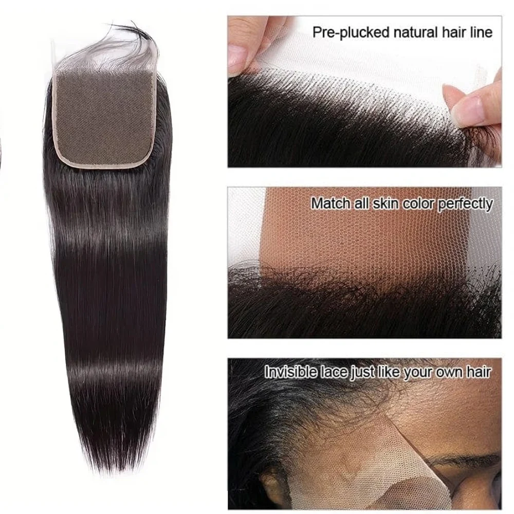 Straight Lace Closure 4x4 13x4 Transparent Swiss Lace Closure Frontal Pure-Hand Tied Human Hair 10-22 inches human hair lace frontal