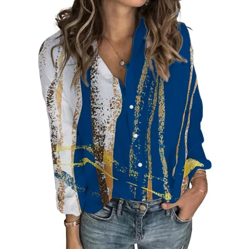 

Women Print Long Sleeve Shirt Turn-down Collar Single Breasted Shirt Loose Casual Fashion Office New Women's Clothing Summer