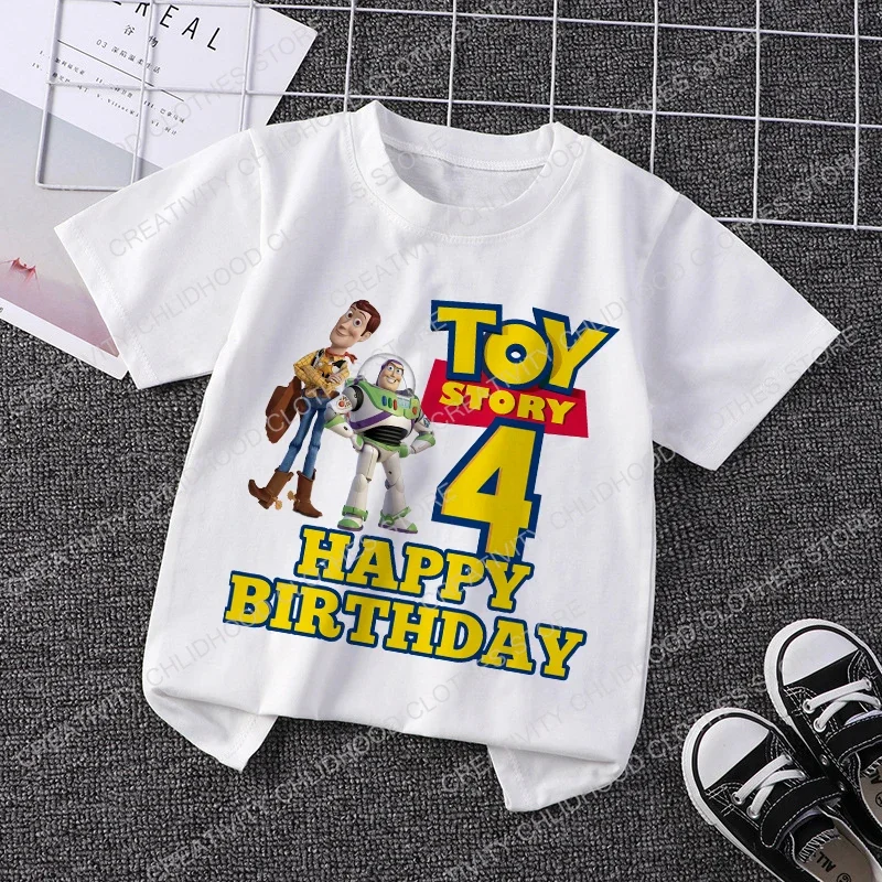 Toy Story Children T-Shirt Birthday 1-12 Woody Buzz Lightyear Disney Clothes Kawaii Anime Cartoons Kids Boy Girl Casual T Shirts 4