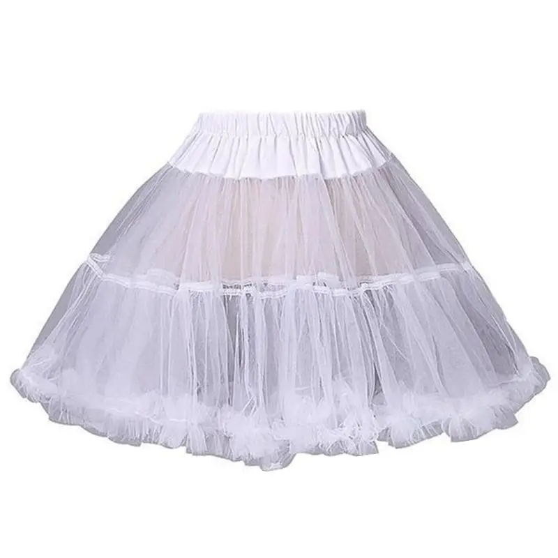 

Women Girls Ruffled Short Petticoat Solid White Color Bubble Skirt