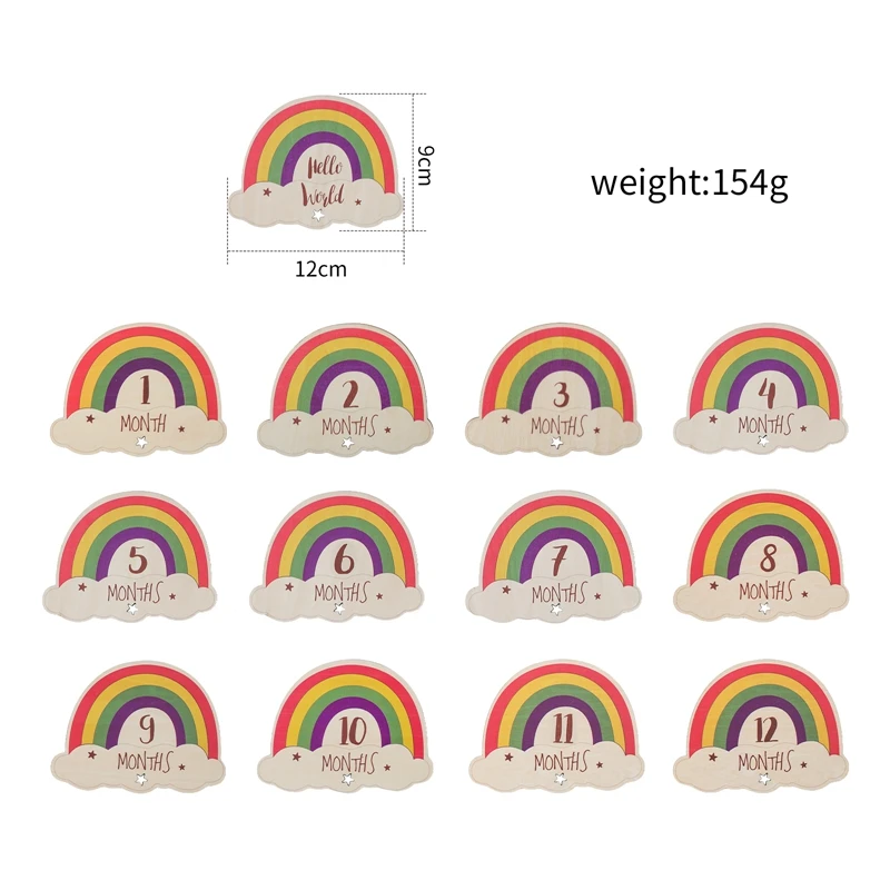 13pc Neugeborenen Fotografie Zubehör Holz Regenbogen 0 12 Monate Meilenstein Baby zubehör Neugeborene Fotografie Shooting Requisiten – Detail 5