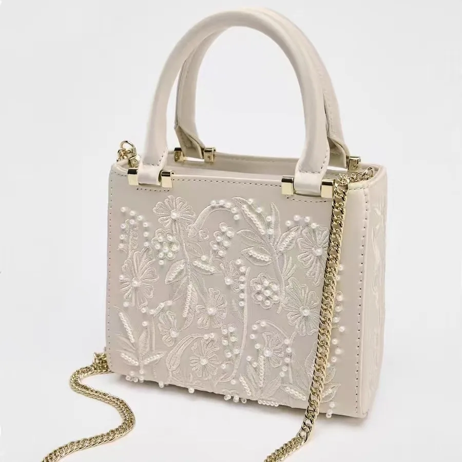 Fashion Floral Embroidery Square Bag High Quality Tote Bag Large Capacity Women's Handbag Lady Purse Shoulder Messenger Bag