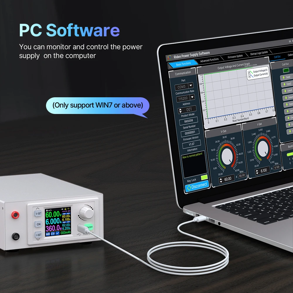 直流安定化電源 60V 6A 降圧電圧ベンチ電源(RK6006-C) RD RK6006-C 60V 6A 4 桁 AC から DC 調整可能なデジタル制御