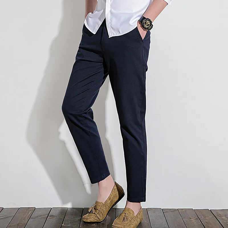 Men Trousers Autumn and Winter Fashion Spliced Button Zipper Pocket Slim Fit Small Feet Solid Color Elastic
