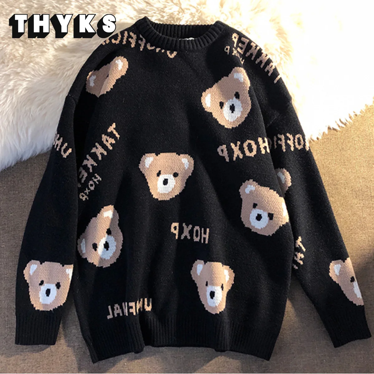 Women Oversized Teddy Bear Knitted Sweater Vintage O Neck Harajuku Causal  Pullovers Chic Tops Men Couples Jumper 2022 Fashion - AliExpress