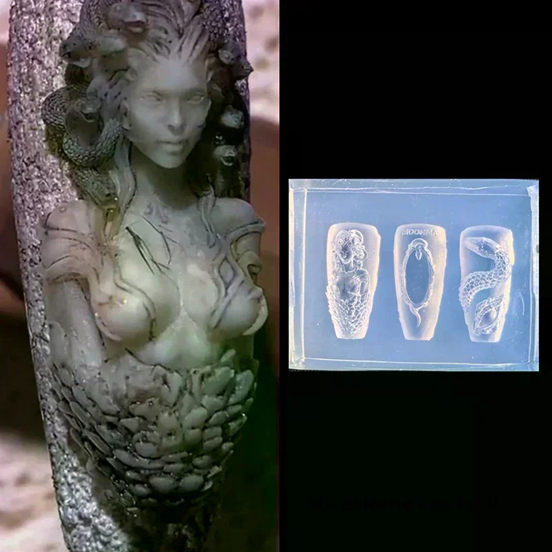 1pc 3D Snake Girl Silicone Nail Mold DIY Snake Nail Carving Decoration 3D Nail Art Beauty Charm Creative Manicure Products