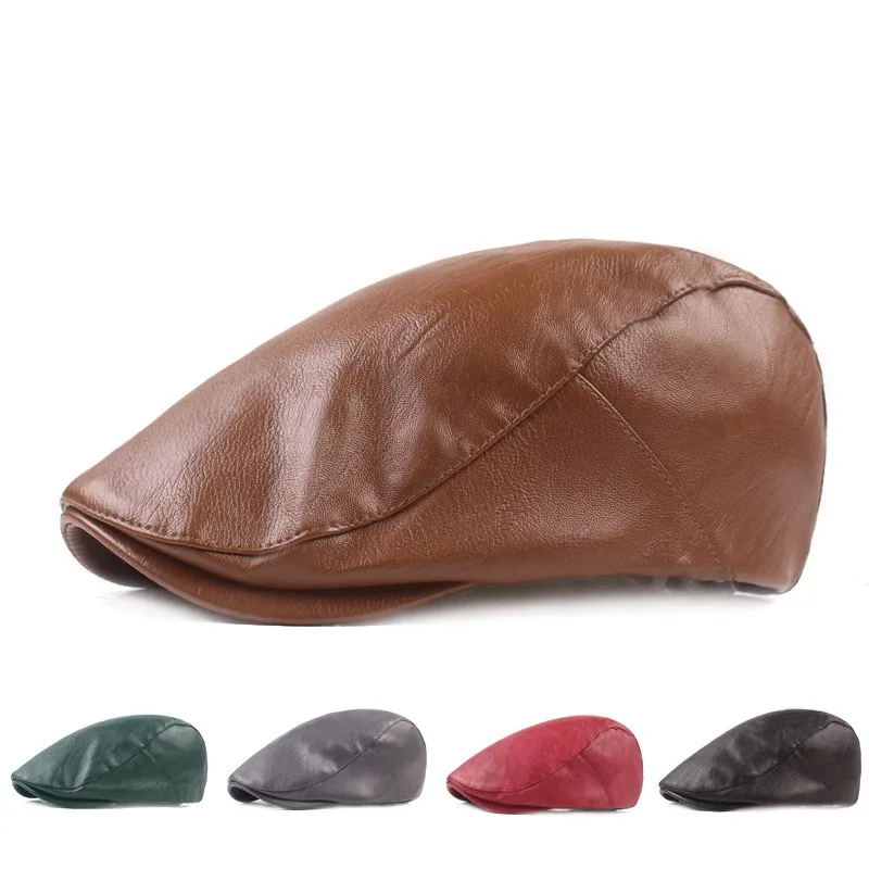 

Men Berets Leather British Peaked Hats Classic Retro Gatsby Flat Ivy Cap Male Autumn Painter Newsboy Cap Driving Hat Golf Gorras