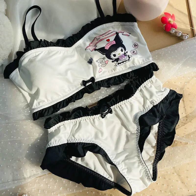 

Sanrio Cute Cartoon Kuromi My Melody Cinnamoroll Printed Bikini Swimsuit Kawaii Anime Lace Underwear Set Girls Birthday Gift New