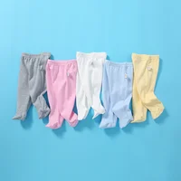 0-12Months Spring Autumn Cotton Breathable Newborn Baby Pants Solid Wrap Foot Long Trousers Casual Baby Leggings For Girls Boys 1