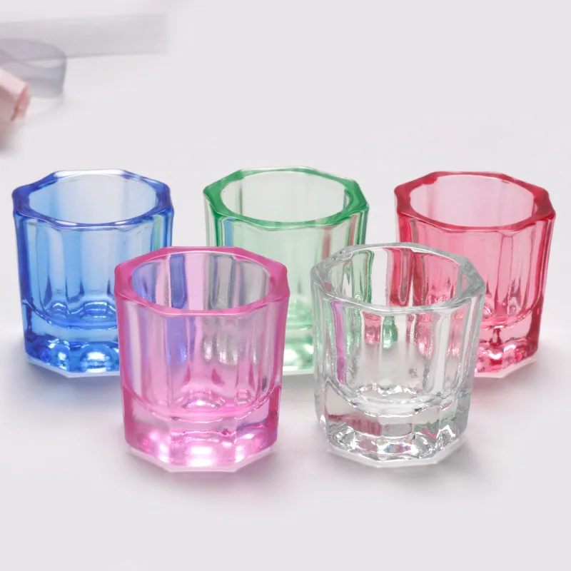 Vaso de cristal de colores para manicura, 1 piezas, polvo acrílico líquido para uñas, tapa de plato, cuenco, portavasos, equipo de herramientas