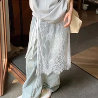 Midi Skirts Women Lace Drawstring Design Elegant Korean Style Spring Summer A-line High Waist Irregular Side Slit Fashion Street - Image 3