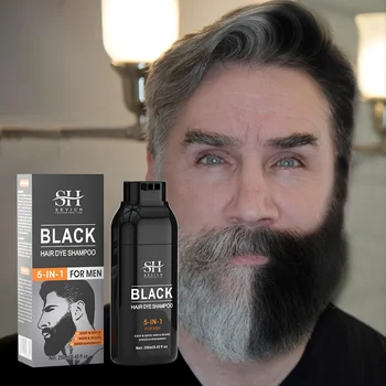 SEVICH 5 In1 Men's Black Hair & Beard Dye Shampoo Instant Gray Coverage Pure Plant-Based Instant Hair Dye Cream Beard Hair Care 1