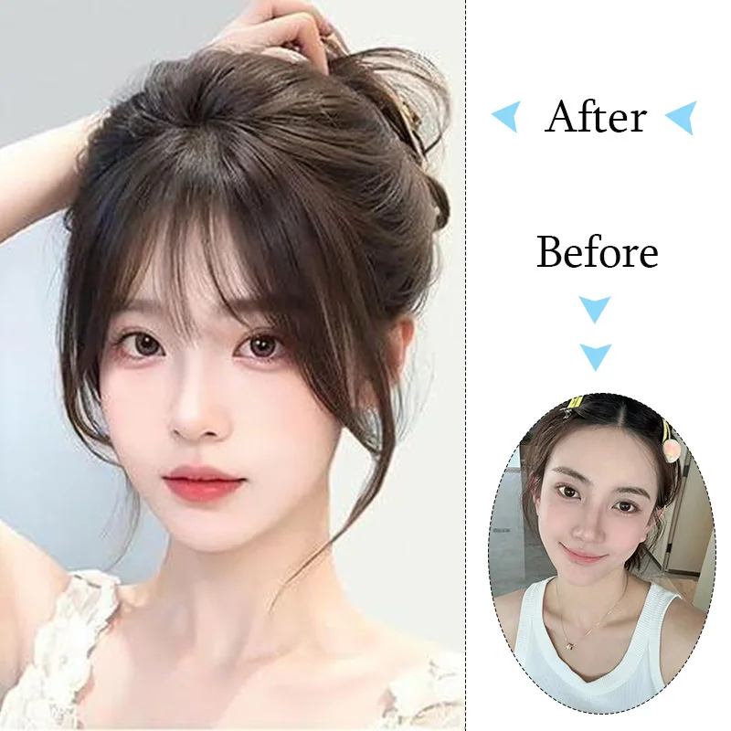 LUPU Synthetic Clip-In Bangs For Women Straight Center-Parted Fake Bangs with Temples Ideal for Casual Attire& Diverse Hairstyle