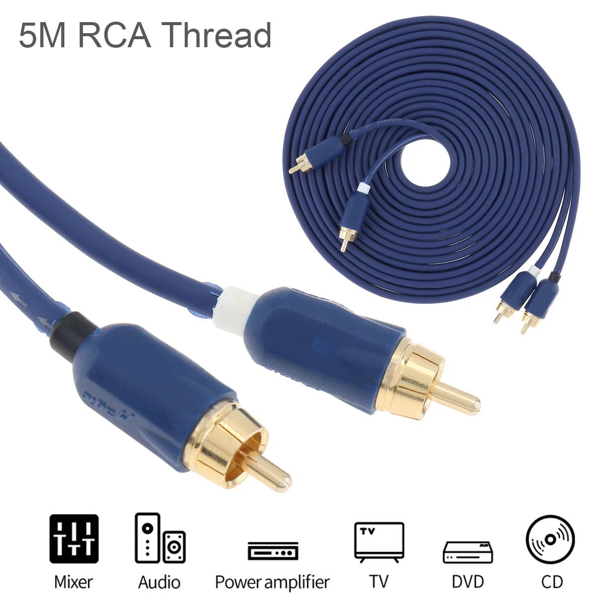

5M 2RCA Male to 2RCA Stereo Audio Cable Gold Plated Male to Male Wire For Speaker AMP Turntable Receiver Home Theater Subwoofer