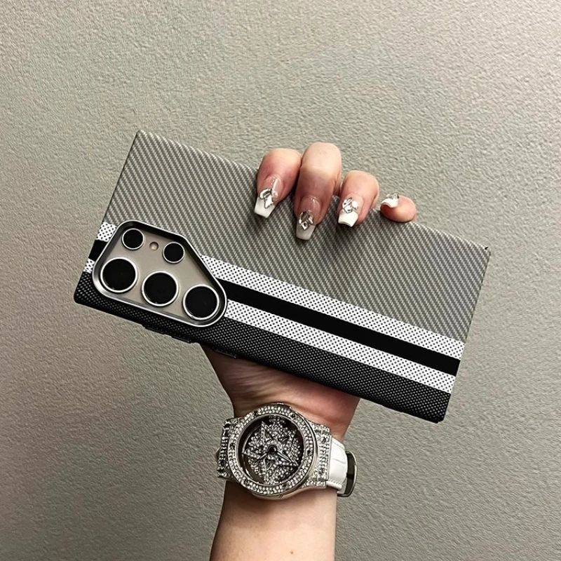 Luxurious Carbon Fiber Relief Texture Magnetic Case with Alloy Lens, Wireless Charging Compatible