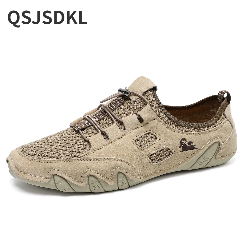 

plus Size Men Shoes Summer Outdoor Mesh Breathable Genuine Leather Casual Sports Shoes Wear-resistant Non-slip Running Shoes Man