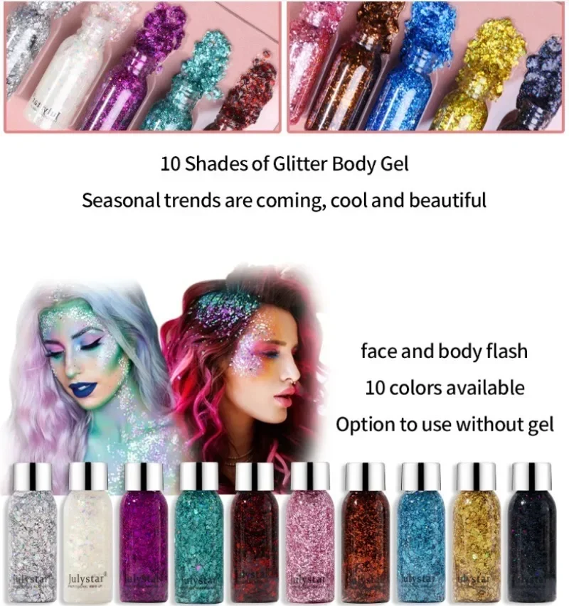 Body Glitter Gel Sequins Long Acting Face Eyes Hair Prom Party Mermaid Scales Not Easy To Take Off Eye Shadow Stage Makeup 5