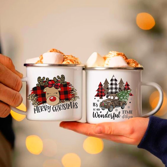 Just A Who Loves Christmas Enamel Mugs Coffee Cups Xmas Party Wine Dessert  Cocoa Chocolate Handle Cup Gifts for Family Friends