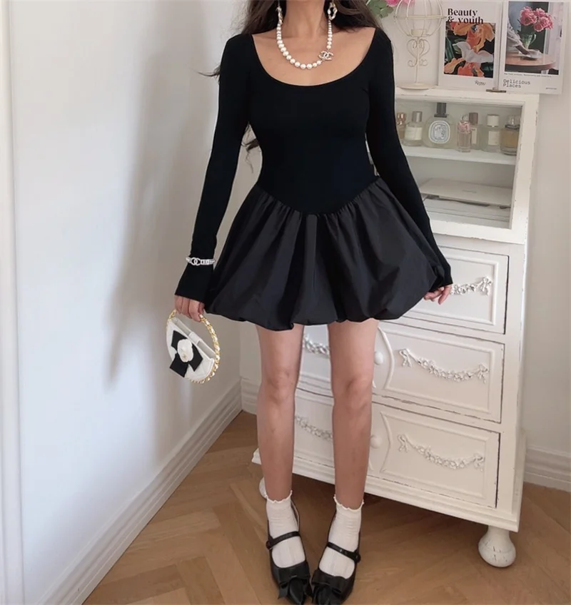 Women Solid Mini Dresses for Women Spicy Girl Party Long Sleeve A-line Classic Bottoming Elastic Autumn Female Clothing New