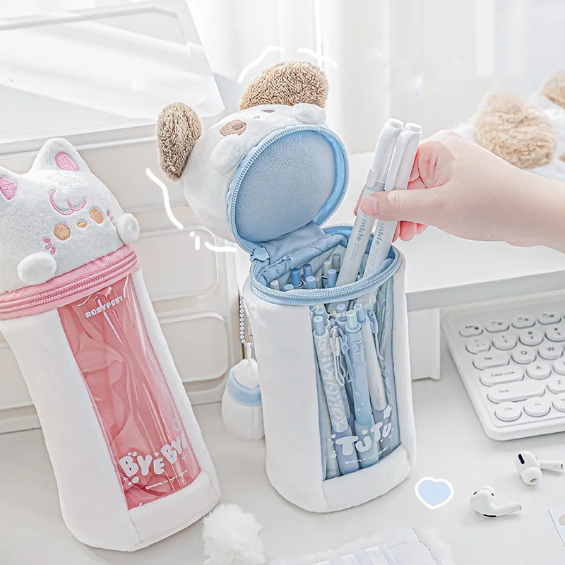 

1 Piece Cute Cartoon Pencil Holder for Student Korean Fashion Cat Puppy Pencil Bag Portable High Capacity Stationery Storage Bag
