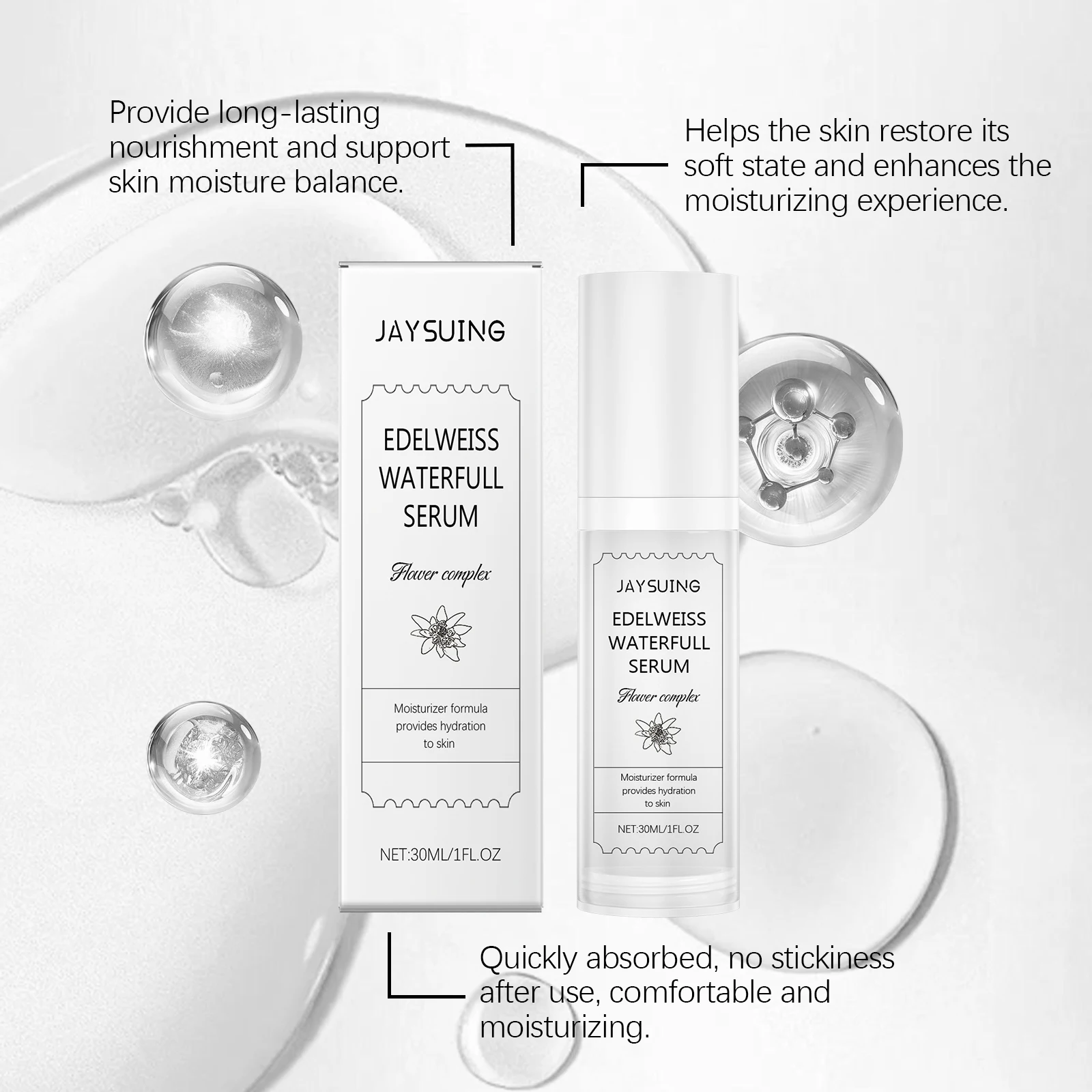Face Moisturizer Serum Edelweiss Hyaluronic Acid Nourish Dry Smooth Repair Shrinking Pore Brighten Hydrating Essence Skin Care 5