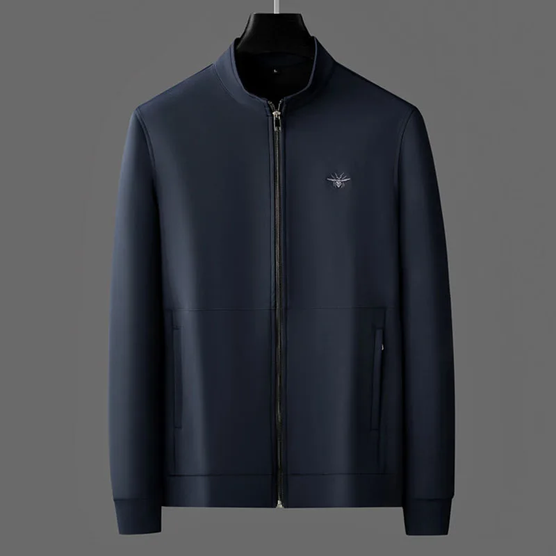 High-end four-sided men's casual coat autumn high-end fashion elastic stand collar cardigan sport suit men 3