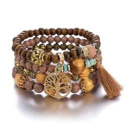 Boho Tree of Life Bracelet Set with Tassel Charms and Wooden Beads (4)