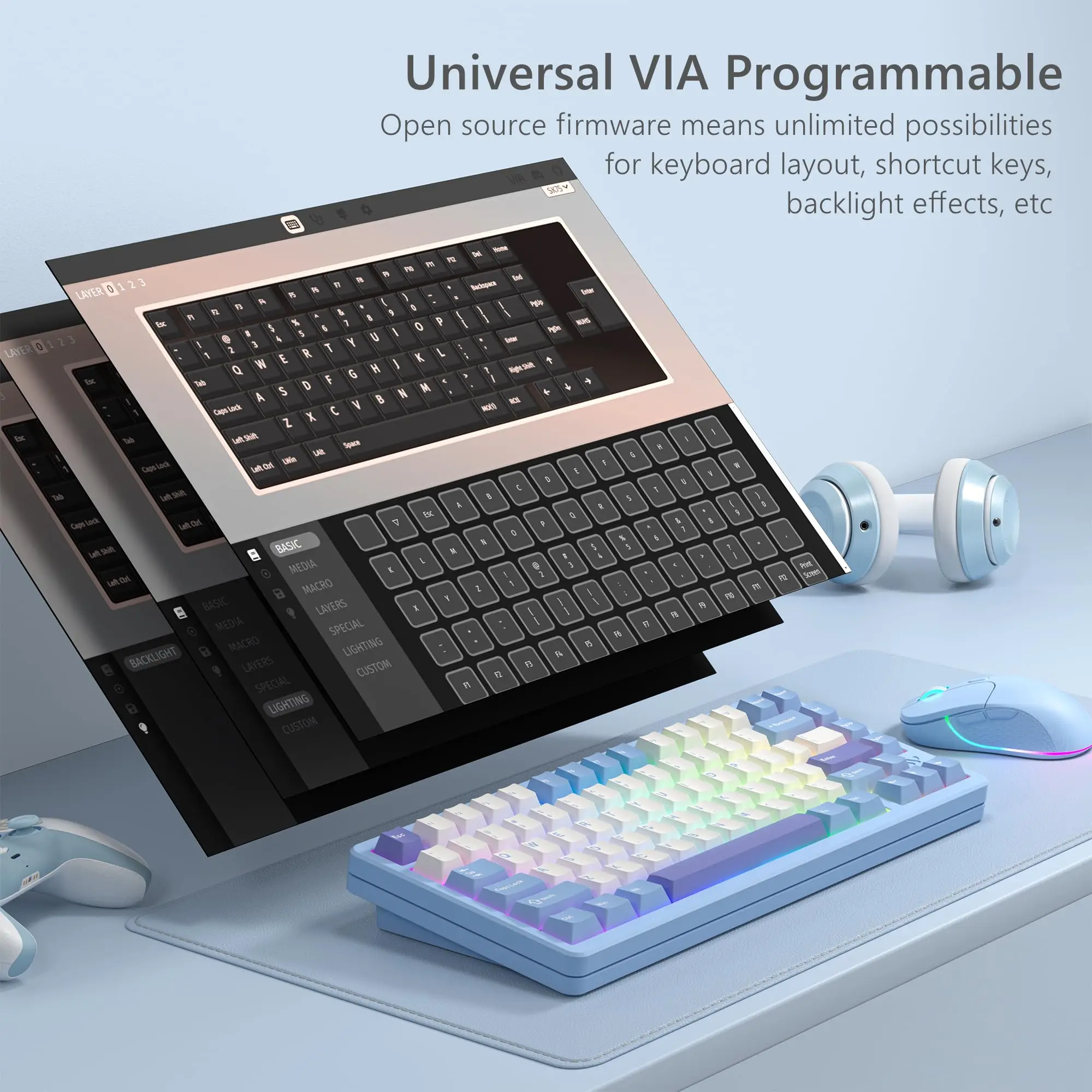Womier SK75 75% トライモードアルミ合金シェルブルーホットスワップ