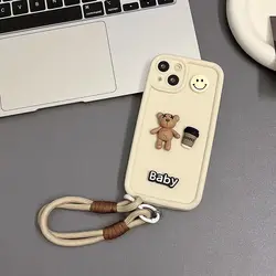 Funda de teléfono 3D de oso chic con accesorio para lanyard