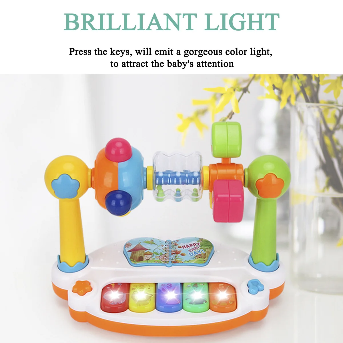 Baby Rotating Piano Toys Kids Music Piano Keyboard Light Sound Musical Noise Maker Toys For Toddlers Early Educational Music Toy