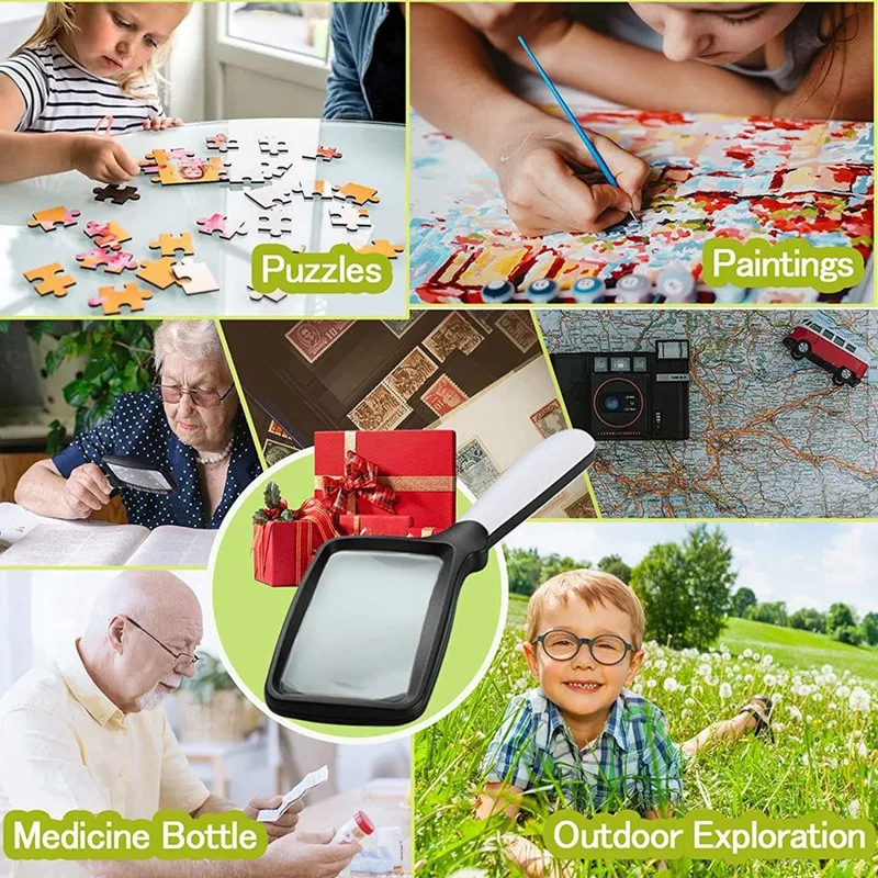 

Square Hand-Held Foldable Magnifying Glass With LED Lighting